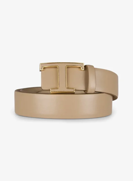 Riem leder beige messing T | DELSCHER. Fashion