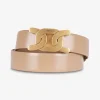 Riem leder beige met mat goud logo | DELSCHER. Fashion