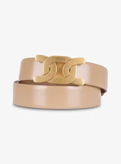 Riem leder beige met mat goud logo | DELSCHER. Fashion