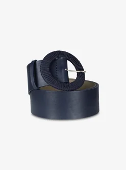 riem leder marine met ronde gesp | DELSCHER. Fashion