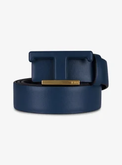 Riem leder T gesp petrol | DELSCHER. Fashion