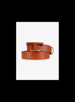 Riem leder T logo warm oranje | DELSCHER. Fashion