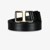 Riem leder T sluiting zwart | DELSCHER. Fashion