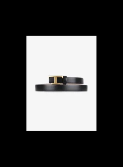 Riem leder zwart T gesp | DELSCHER. Fashion