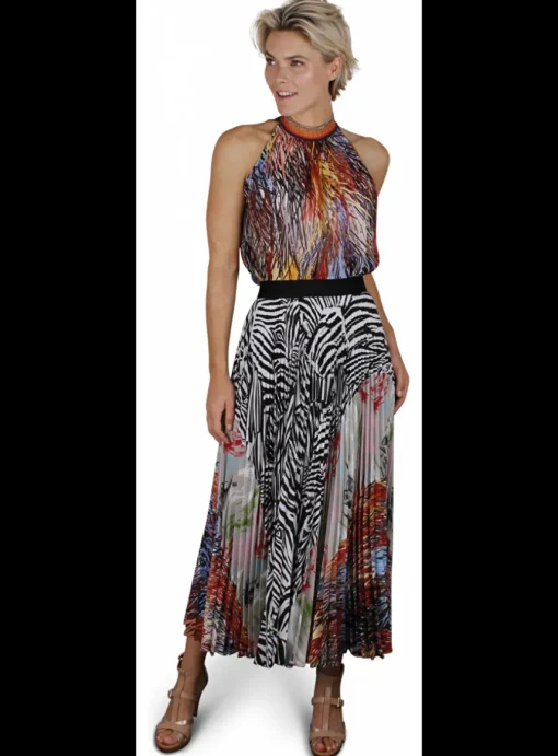 Rok plissé zebra/abstract dessin multicolor | DELSCHER. Fashion