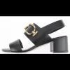 Sandalette leder zwart met goud detail | DELSCHER. Fashion