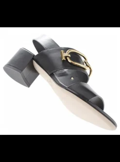 Sandalette leder zwart met goud detail | DELSCHER. Fashion