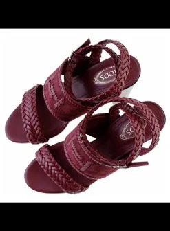 Sandalette suede, leder bordeaux | DELSCHER. Fashion