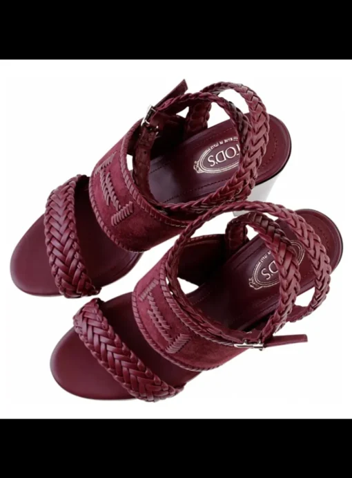 Sandalette suede, leder bordeaux | DELSCHER. Fashion