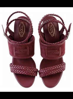 Sandalette suede, leder bordeaux | DELSCHER. Fashion