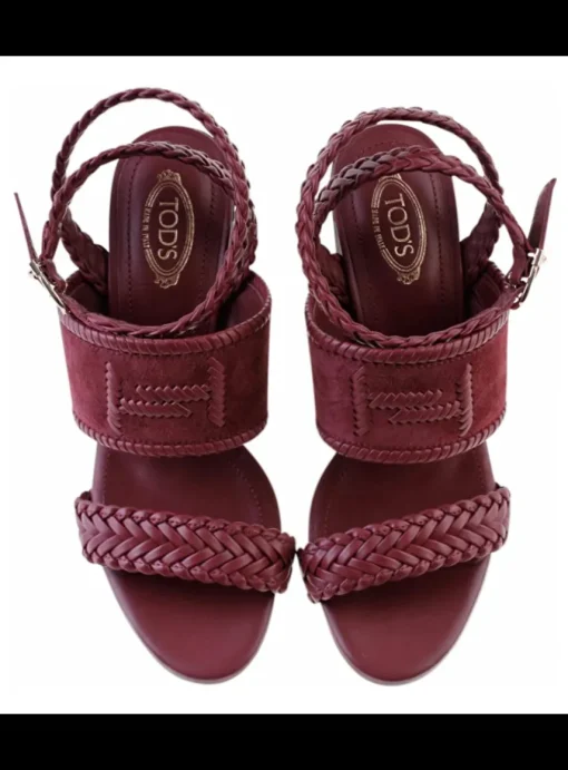 Sandalette suede, leder bordeaux | DELSCHER. Fashion
