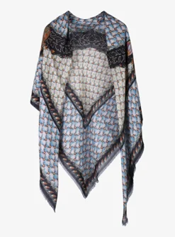 Shawl bloemen dessin blauw zwart | DELSCHER. Fashion