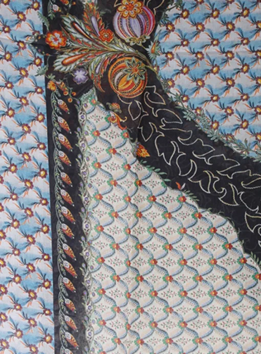 Shawl bloemen dessin blauw zwart | DELSCHER. Fashion