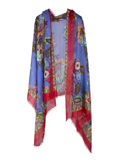Shawl bloemen dessin rood blauw | DELSCHER. Fashion