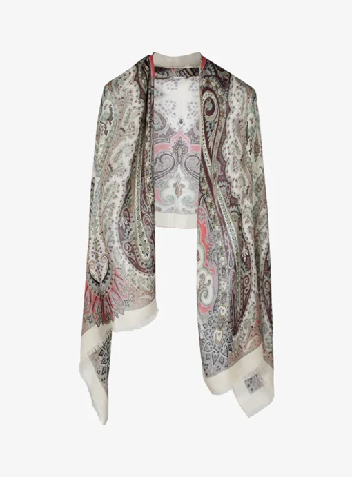 Shawl cashmere beige print paisley | DELSCHER. Fashion
