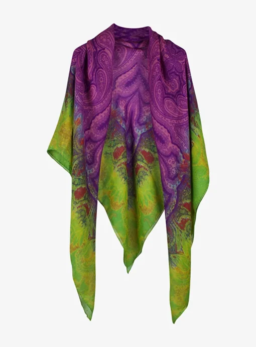 Shawl cashmere paars groen | DELSCHER. Fashion