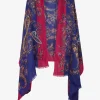 Shawl cashmere paisley dessin blauw, fuchsia roze | DELSCHER. Fashion