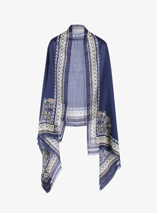 Shawl dessin rand marine | DELSCHER. Fashion
