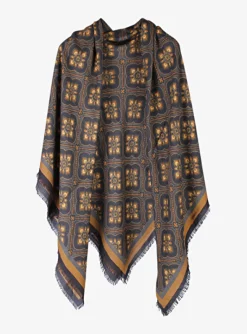 Shawl dessin zwart bruin | DELSCHER. Fashion