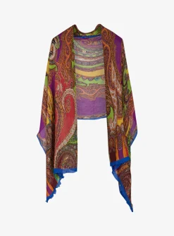 Shawl krinkel multicolor met paisley print | DELSCHER. Fashion