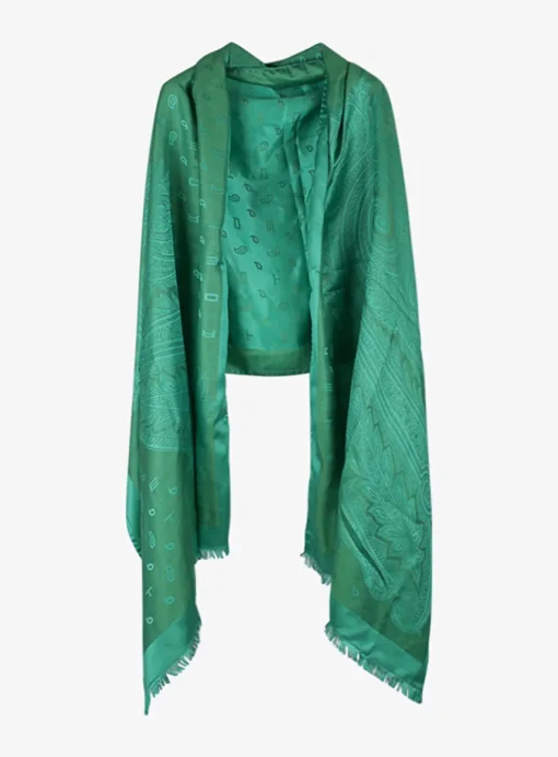 Shawl logo paisley print groen | DELSCHER. Fashion