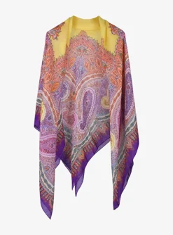 Shawl paisley cashmere paars geel | DELSCHER. Fashion