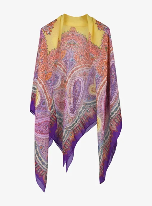 Shawl paisley cashmere paars geel | DELSCHER. Fashion
