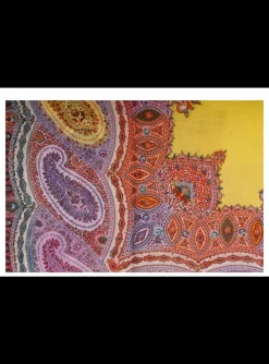 Shawl paisley cashmere paars geel | DELSCHER. Fashion