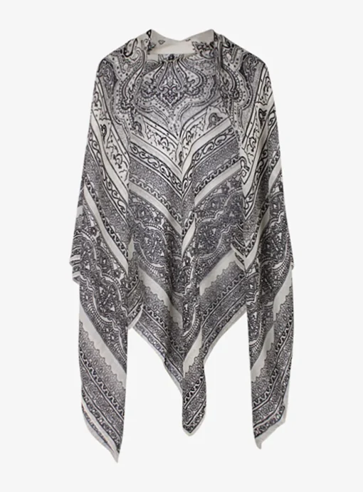 Shawl paisley dessin zwart, licht taupebeige | DELSCHER. Fashion