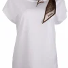 Shirt boothals shawltje wit bruin | DELSCHER. Fashion