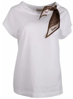 Shirt boothals shawltje wit bruin | DELSCHER. Fashion