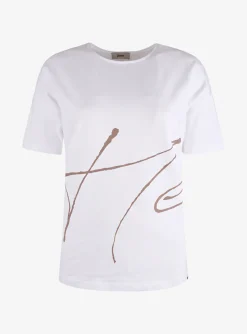 Shirt handschrift print beige wit | DELSCHER. Fashion