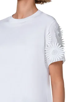 Shirt katoen wit met opgestikte bloemen | DELSCHER. Fashion