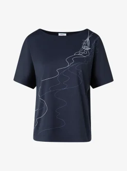 Shirt marine met print zee en zeilbootjes | DELSCHER. Fashion