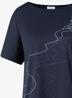 Shirt marine met print zee en zeilbootjes | DELSCHER. Fashion