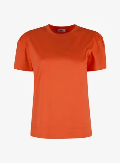 Shirt oranje met pofmouw | DELSCHER. Fashion