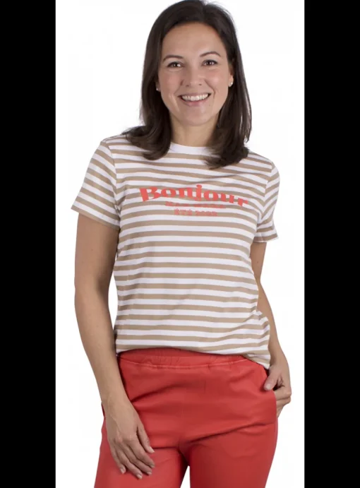Shirt streep logo camel offwhite | DELSCHER. Fashion