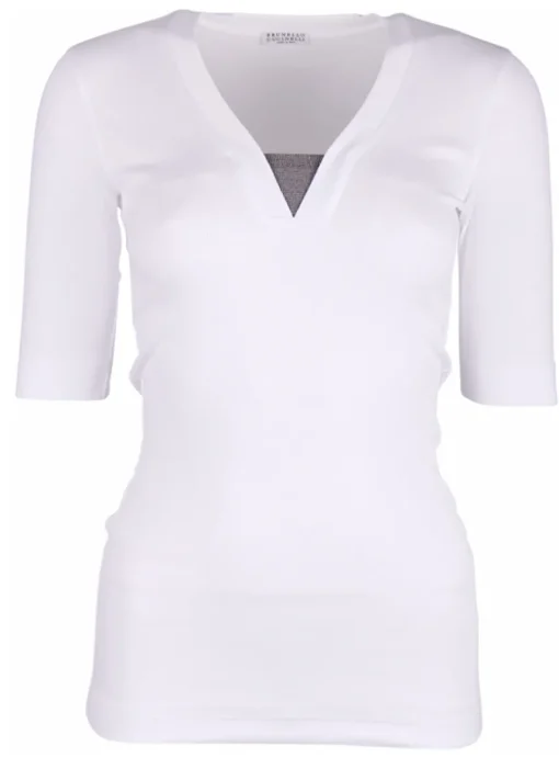 Shirt v-hals wit zilverglitter | DELSCHER. Fashion