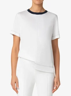 Shirt wit met marine stiksels | DELSCHER. Fashion