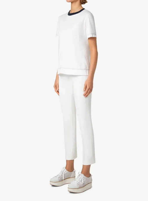 Shirt wit met marine stiksels | DELSCHER. Fashion