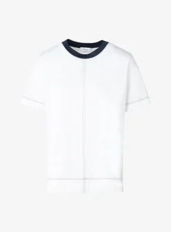 Shirt wit met marine stiksels | DELSCHER. Fashion