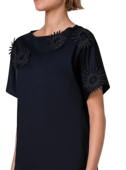 Shirt zwart katoen met opgestikte bloemen | DELSCHER. Fashion