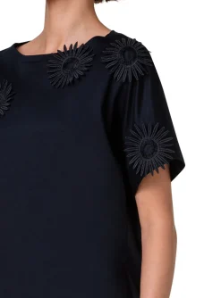Shirt zwart katoen met opgestikte bloemen | DELSCHER. Fashion