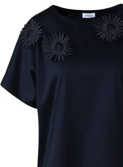 Shirt zwart katoen met opgestikte bloemen | DELSCHER. Fashion