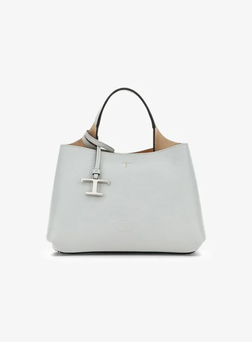Shopping bag leder grijs blauw micro | DELSCHER. Fashion