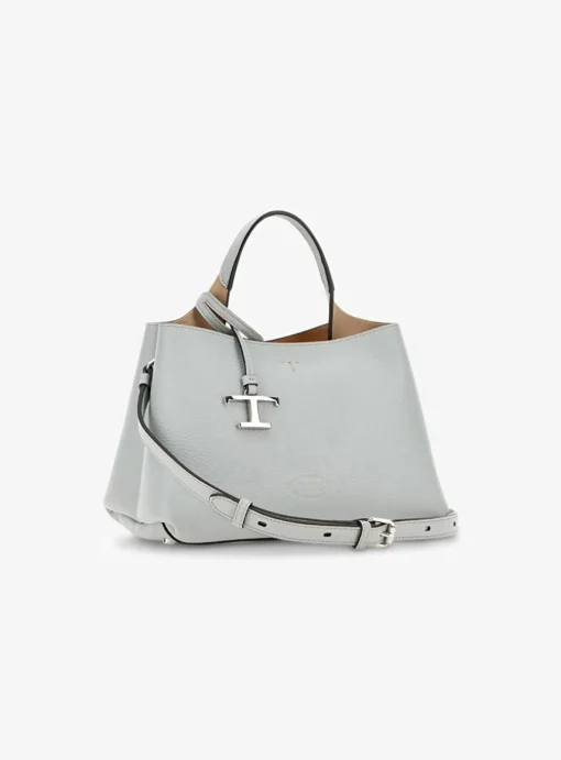 Shopping bag leder grijs blauw micro | DELSCHER. Fashion