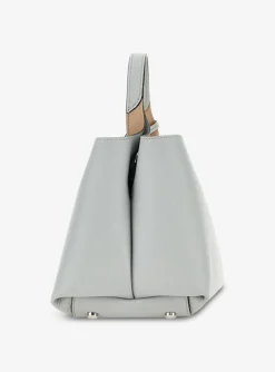 Shopping bag leder grijs blauw micro | DELSCHER. Fashion