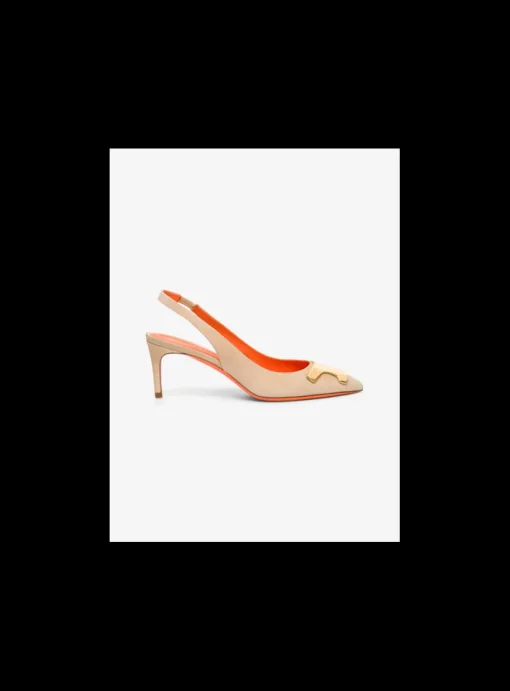 Slingback pump suede beige met goud detail | DELSCHER. Fashion