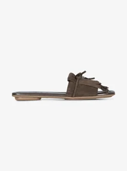 Slipper suede bruin met franje | DELSCHER. Fashion