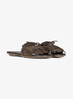 Slipper suede bruin met franje | DELSCHER. Fashion
